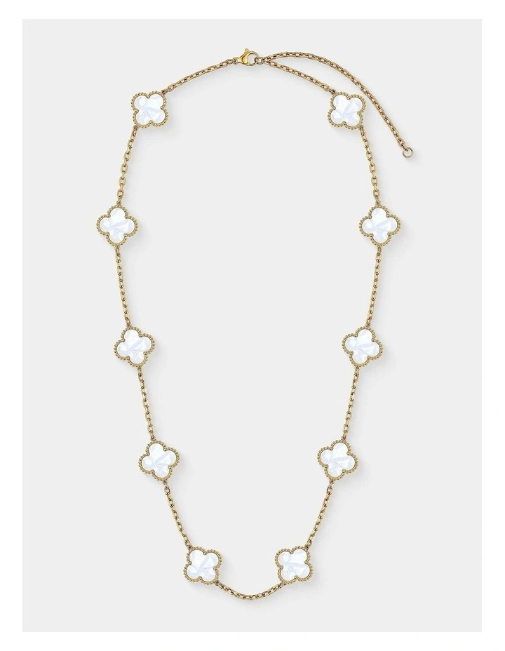 Charlotte Gold Clover Necklace - White image 1