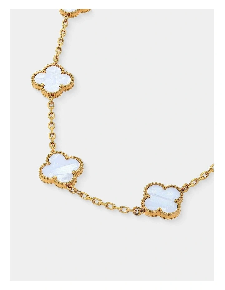 Charlotte Gold Clover Necklace - White image 2