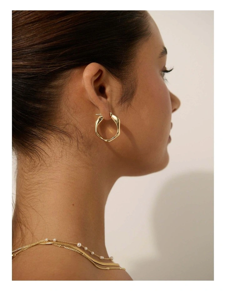 Wavy Textured Earrings - 18K Gold Plated image 2