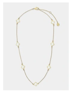 Mini Clover Gold Necklace - White