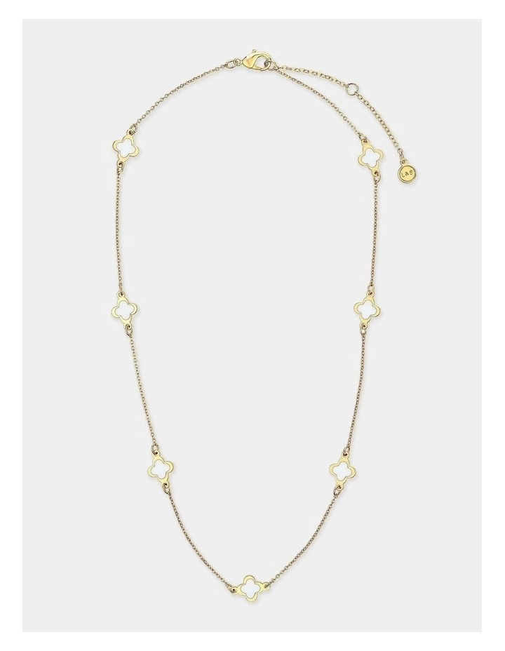 Mini Clover Gold Necklace - White image 1