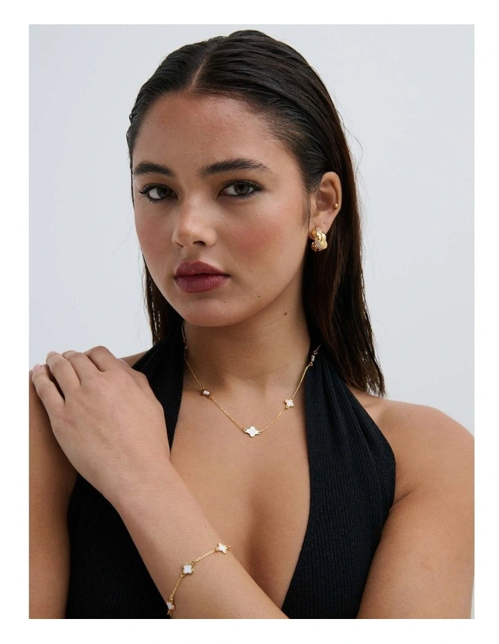 Mini Clover Gold Necklace - White image 2