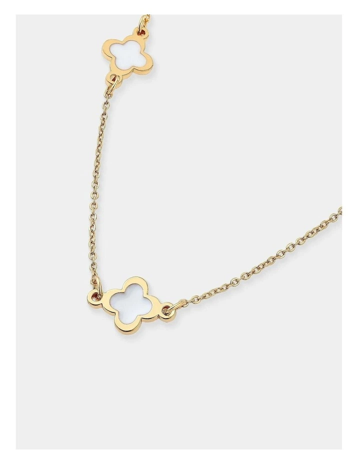 Mini Clover Gold Necklace - White image 3