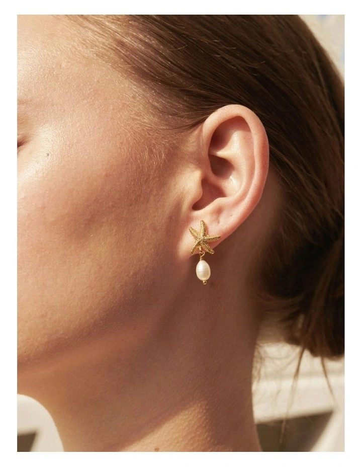 Starfish Pearl 18K Gold Plated Earrings image 2