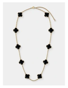 Charlotte Gold Clover Necklace - Black