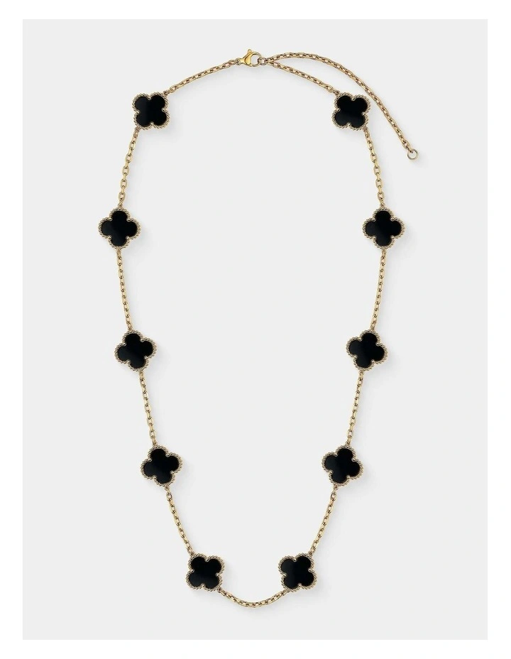Charlotte Gold Clover Necklace - Black image 1