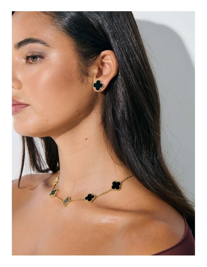 Charlotte Gold Clover Necklace - Black image 2