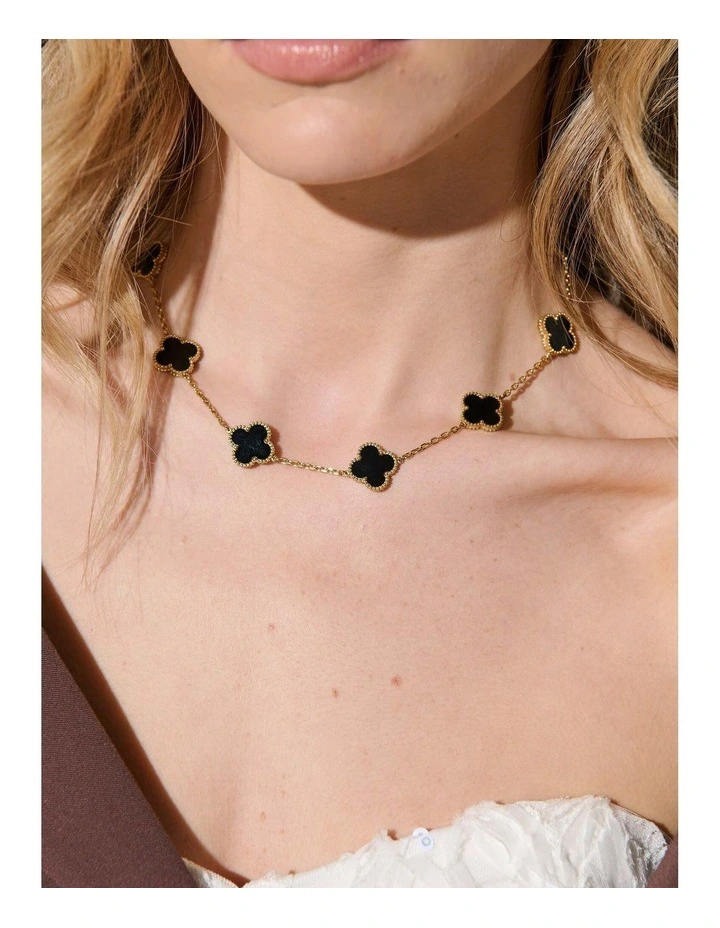 Charlotte Gold Clover Necklace - Black image 3