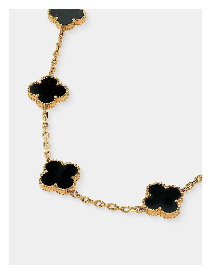 Charlotte Gold Clover Necklace - Black image 4