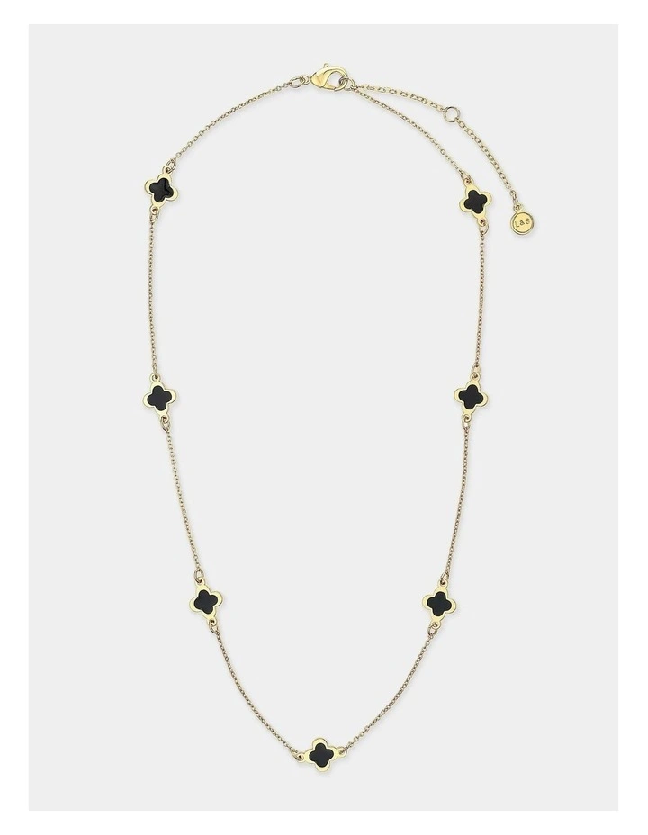 Mini Clover Gold Necklace - Black image 1