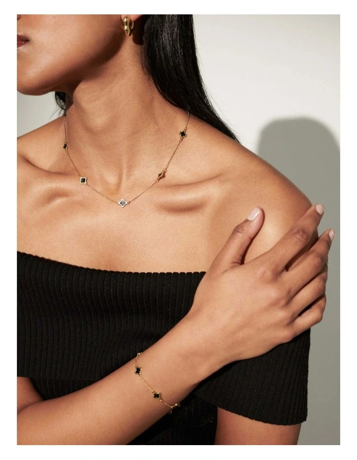 Mini Clover Gold Necklace - Black image 2