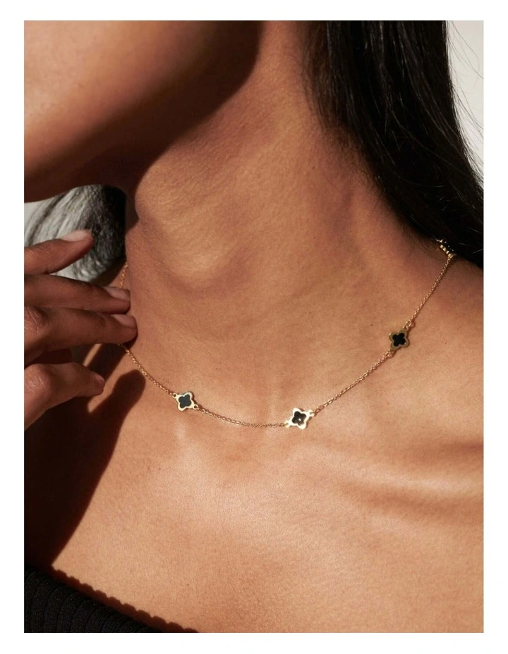 Mini Clover Gold Necklace - Black image 3