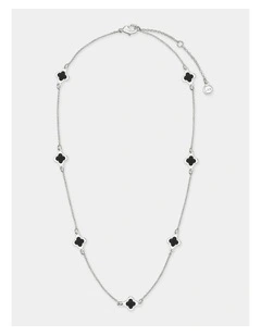 Mini Clover Silver Necklace - Black
