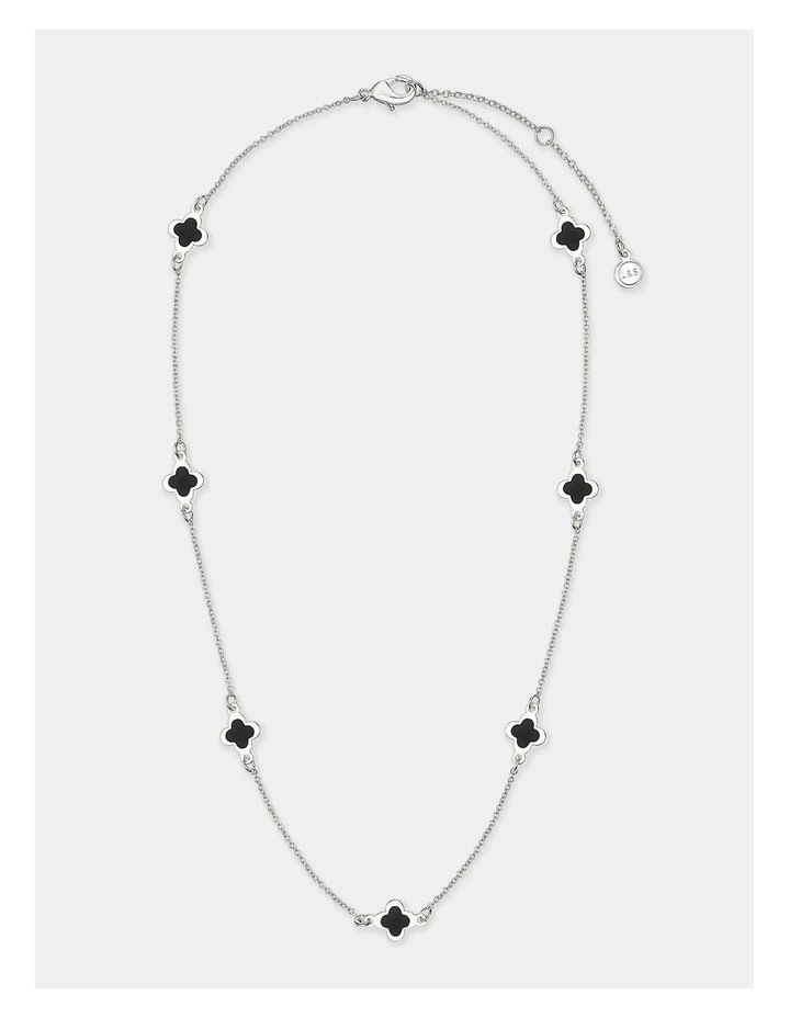 Mini Clover Silver Necklace - Black image 1