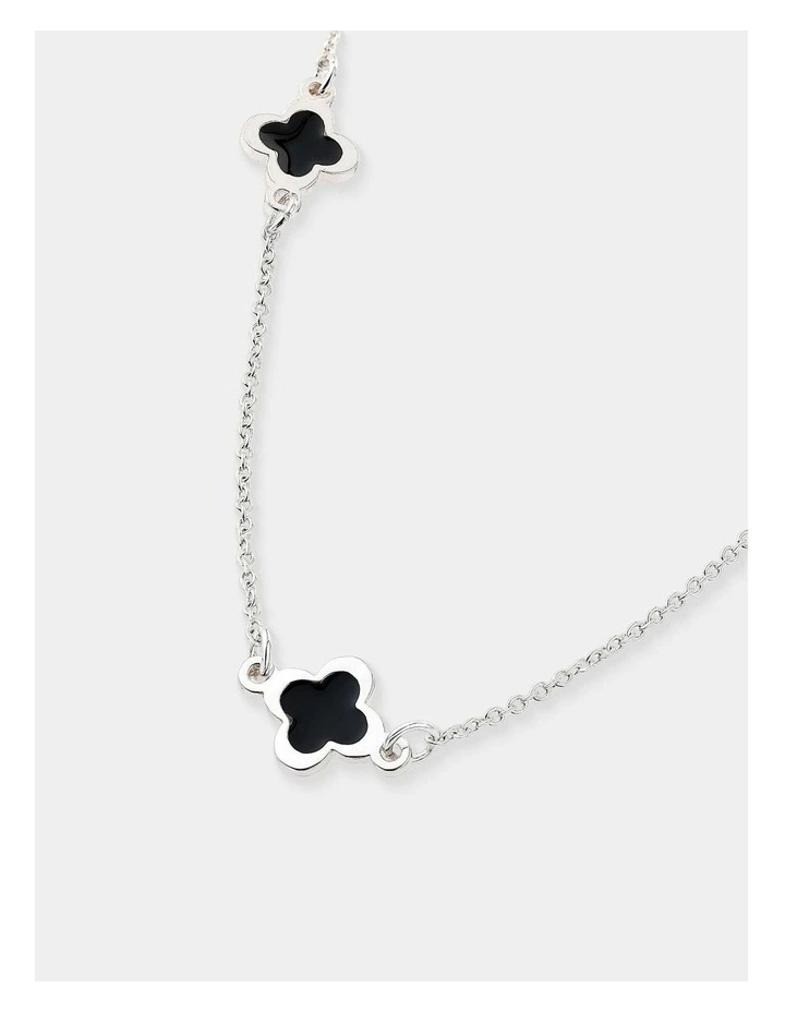 Mini Clover Silver Necklace - Black image 3
