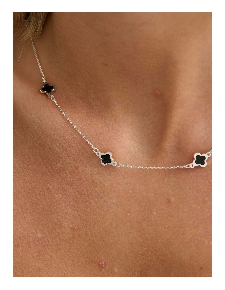 Mini Clover Silver Necklace - Black image 5