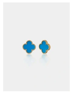 Charlotte Gold Clover Earrings - Blue