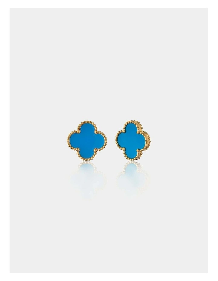 Charlotte Gold Clover Earrings - Blue image 1
