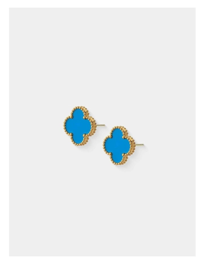 Charlotte Gold Clover Earrings - Blue image 3
