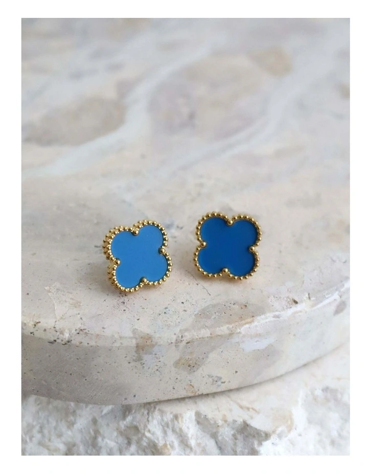 Charlotte Gold Clover Earrings - Blue image 4