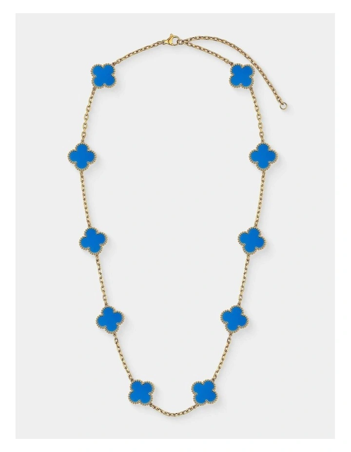 Charlotte Gold Clover Necklace - Blue image 1