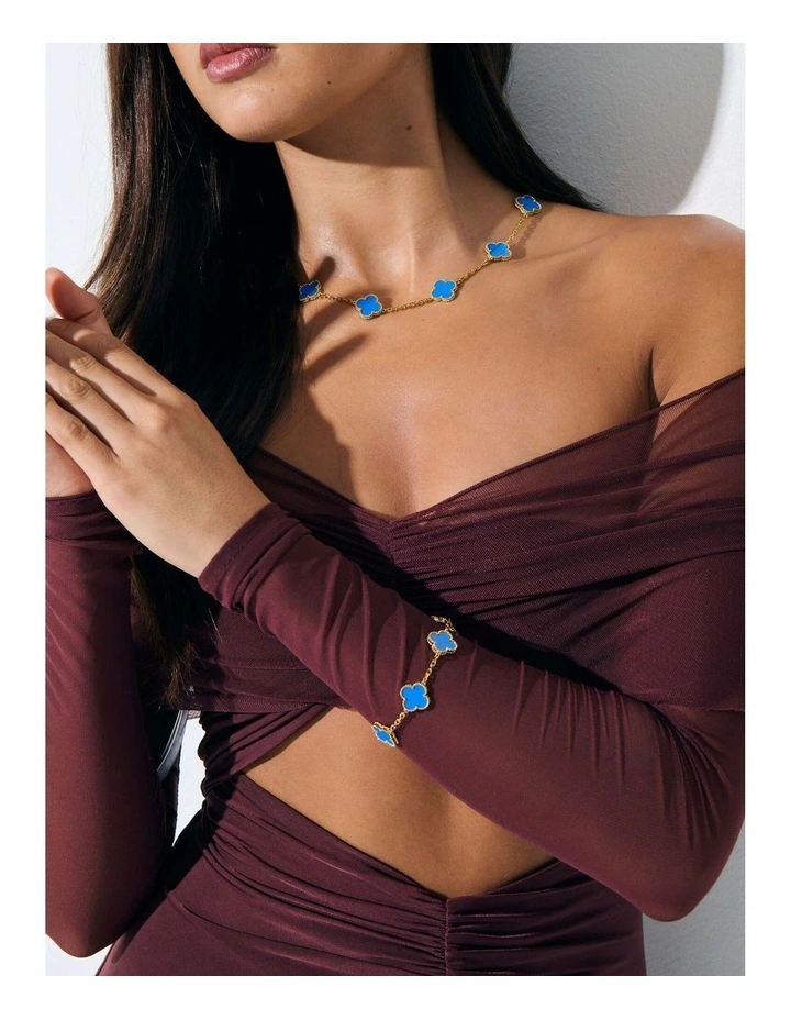 Charlotte Gold Clover Necklace - Blue image 2