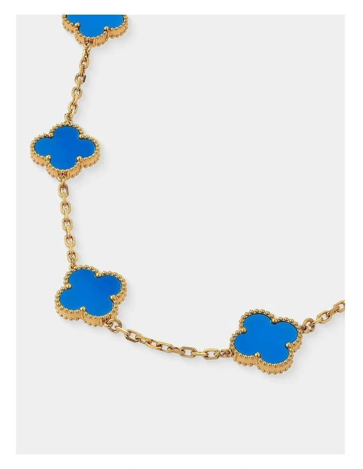 Charlotte Gold Clover Necklace - Blue image 4