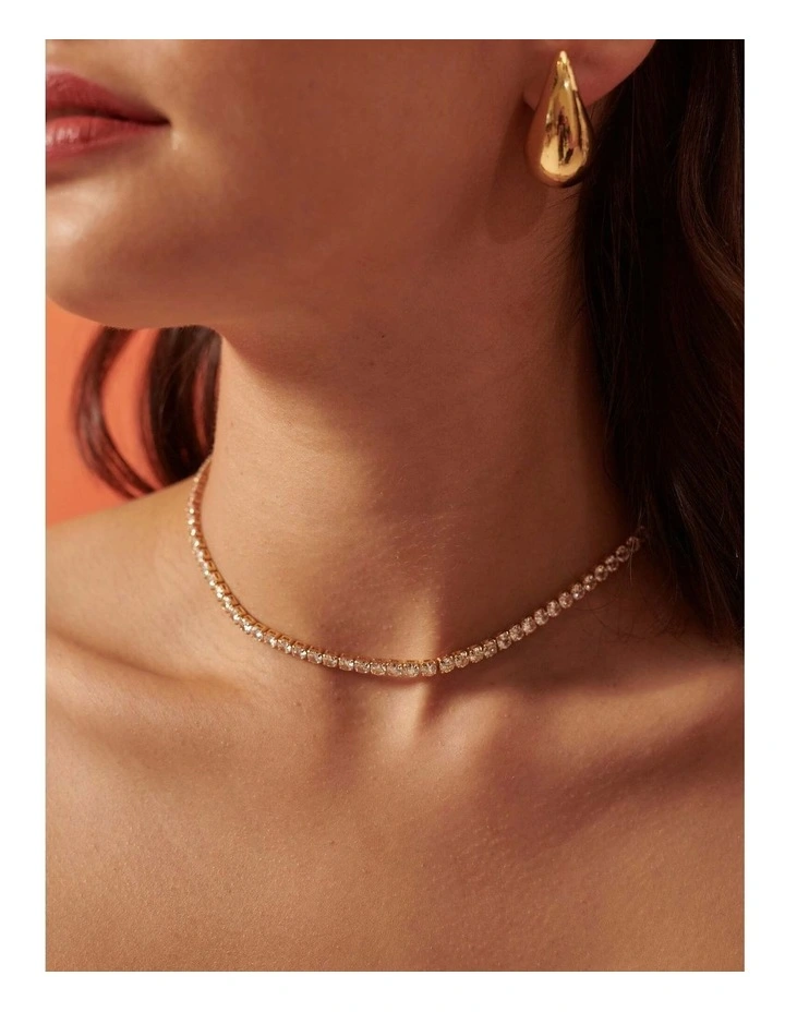Tennis Diamante Necklace - 18K Gold Plated image 3