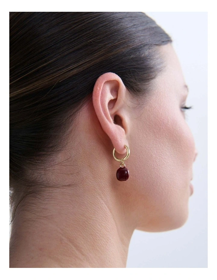 Marla Enamel Drop Earrings - Red image 5