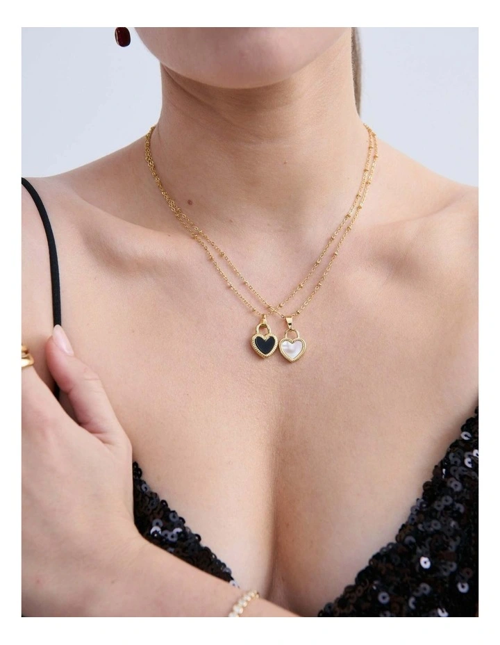 Valentina Reversible Heart Necklace - Black/White image 2
