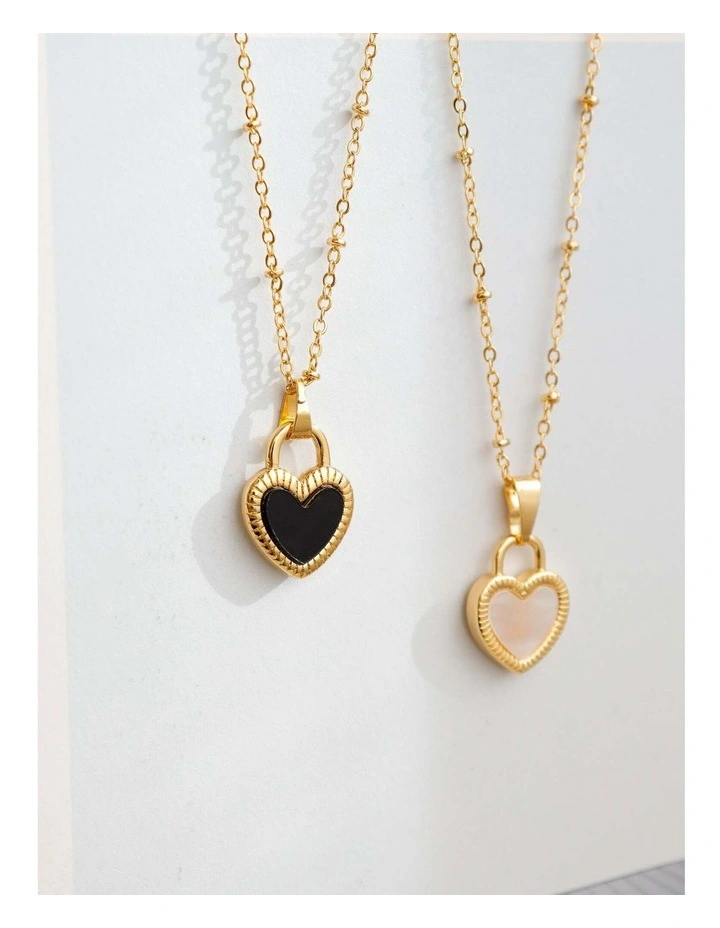 Valentina Reversible Heart Necklace - Black/White image 5