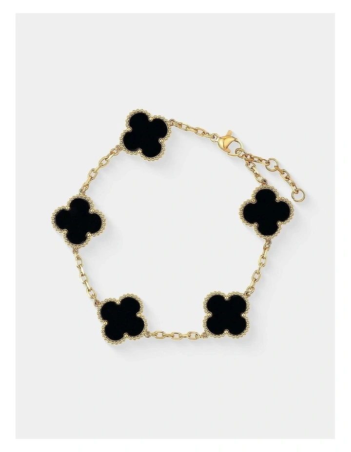 Charlotte Gold Clover Bracelet - Black image 1