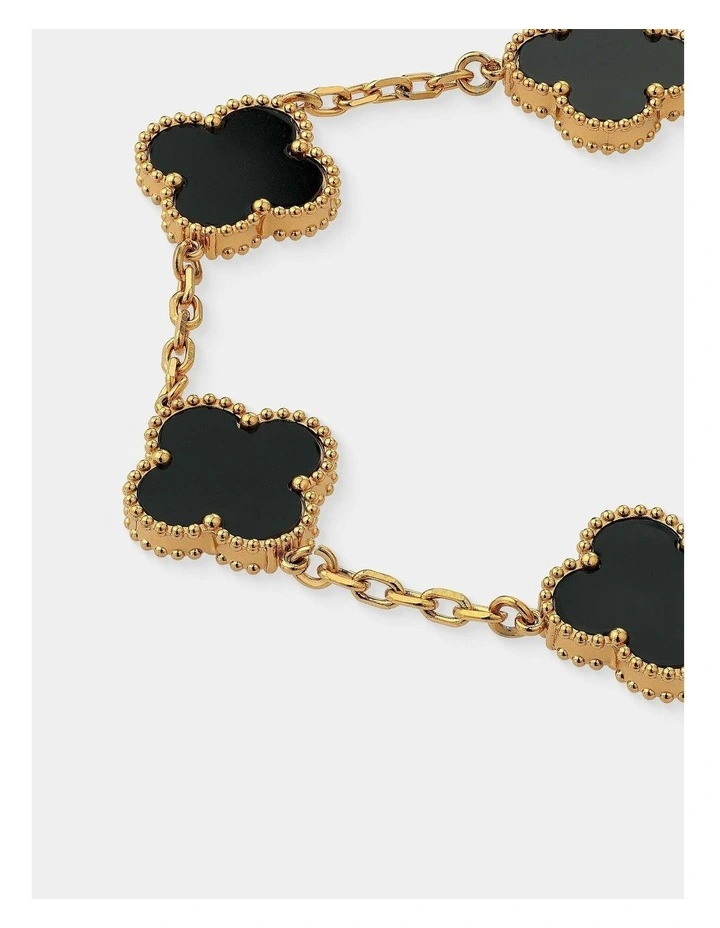 Charlotte Gold Clover Bracelet - Black image 3