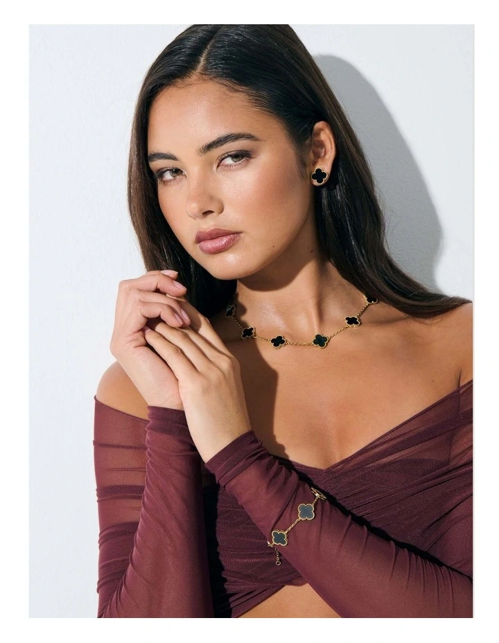 Charlotte Gold Clover Bracelet - Black image 5