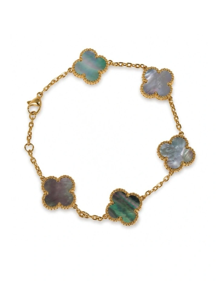 Charlotte Gold Clover Bracelet - Black image 6