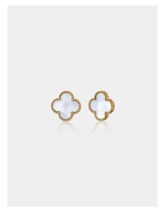 Charlotte Gold Clover Earrings - White