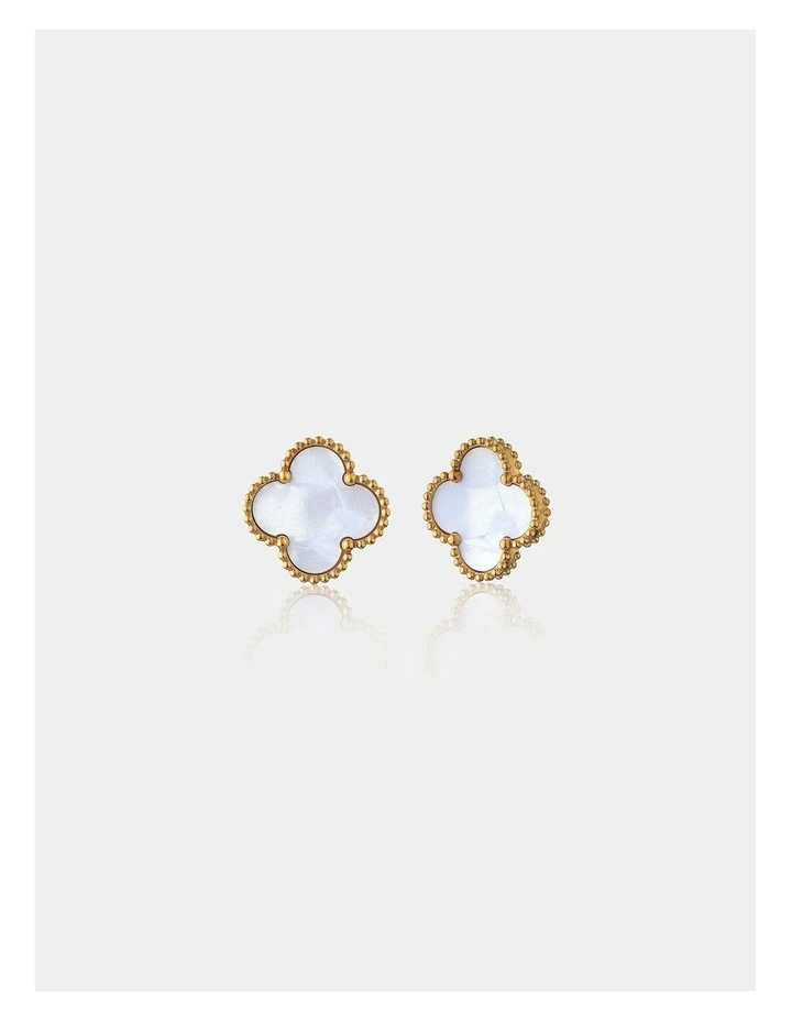 Charlotte Gold Clover Earrings - White image 1