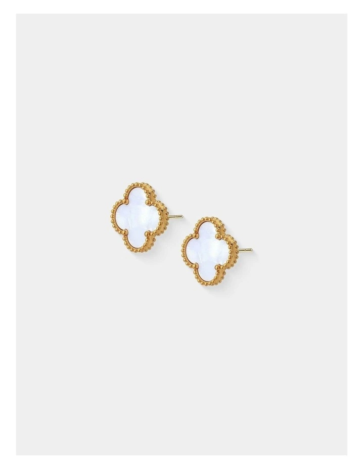 Charlotte Gold Clover Earrings - White image 4