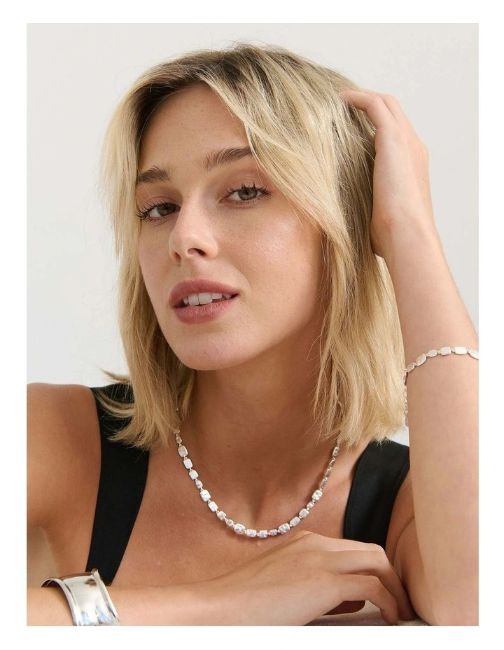 Hammered Plate Necklace - Sterling Silver Plated image 2