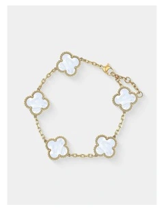 Charlotte Gold Clover Bracelet - White