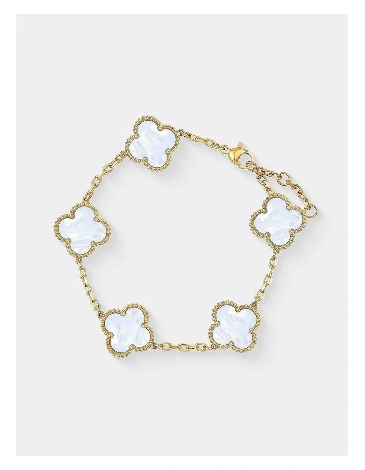 Charlotte Gold Clover Bracelet - White image 1