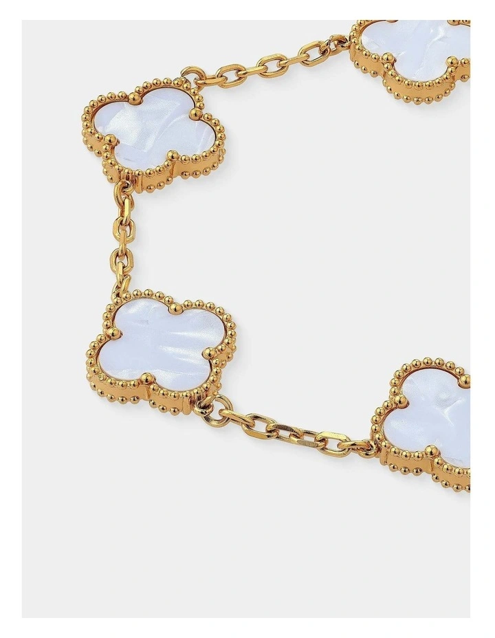 Charlotte Gold Clover Bracelet - White image 2