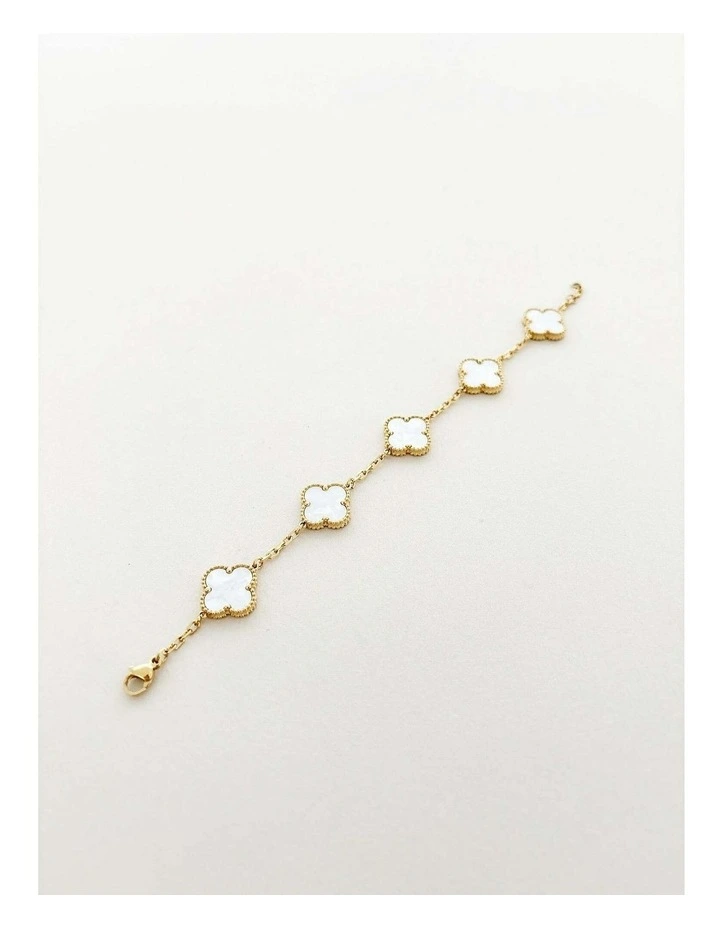 Charlotte Gold Clover Bracelet - White image 3
