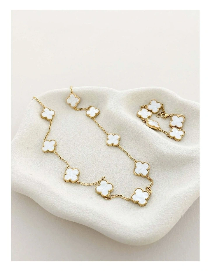 Charlotte Gold Clover Bracelet - White image 5