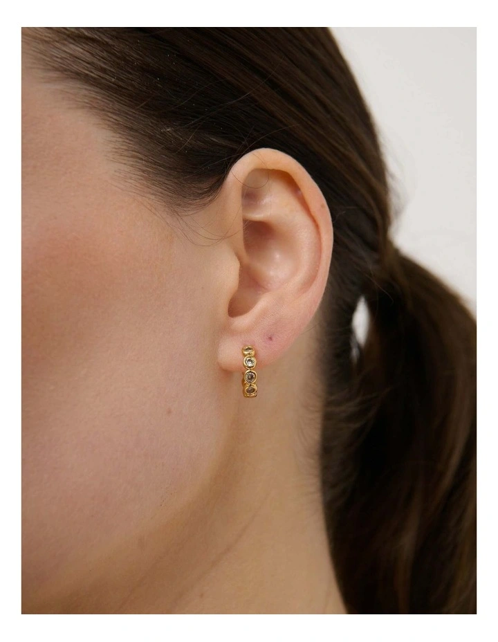Solis 18K Gold Plated Bezel Huggie Earrings image 2