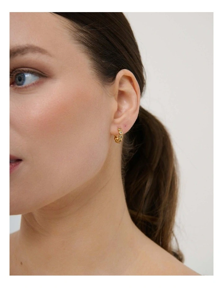 Solis 18K Gold Plated Bezel Huggie Earrings image 4