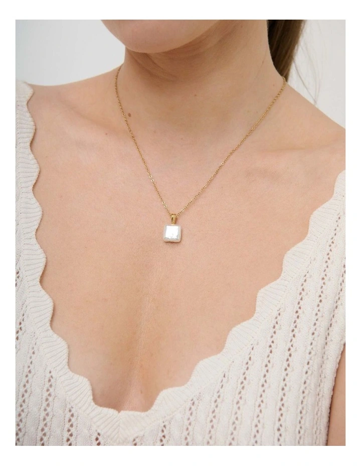 Square Pearl Pendant Necklace - 18k Gold Plated image 2