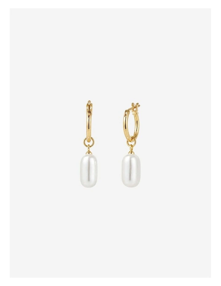 Square Pearl Hoop Earrings - 18k Gold Plated image 1