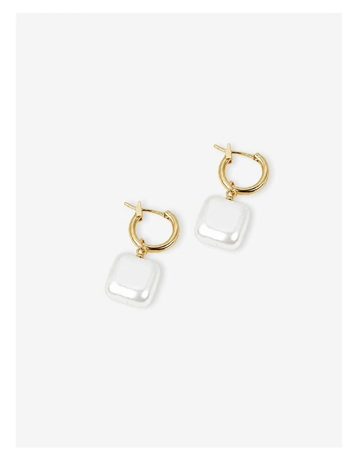 Square Pearl Hoop Earrings - 18k Gold Plated image 3