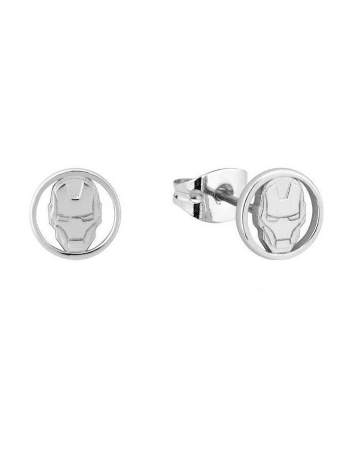 Couture Kingdom Sterling Silver Marvel Iron Man Stud Earrings 10mm Pair Silver image 1